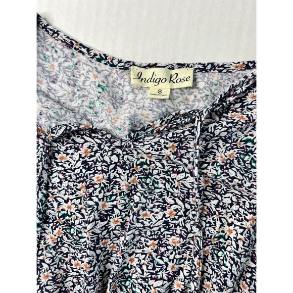 Indigo Rose Floral Midi Dress Long Sleeve Tie Front Layered Elastic Waist Sz S - Picture 10 of 16
